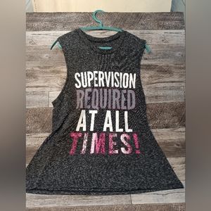 Wound Up Sleeveless Tank Top - "Supervision Required at All Times" - Gray, White
